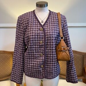 Vintage Purple Tweed Knit Blazer Jacket, Women's Large, Preppy Office Workwear